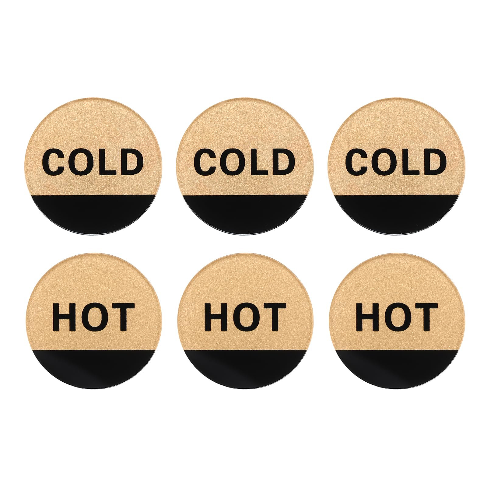 PATIKIL Self Stick Hot/Cold Water Label, 3 Pairs/6 Pack Acrylic Round Shape Sticker Signs for Faucets Sinks, Gold/Black