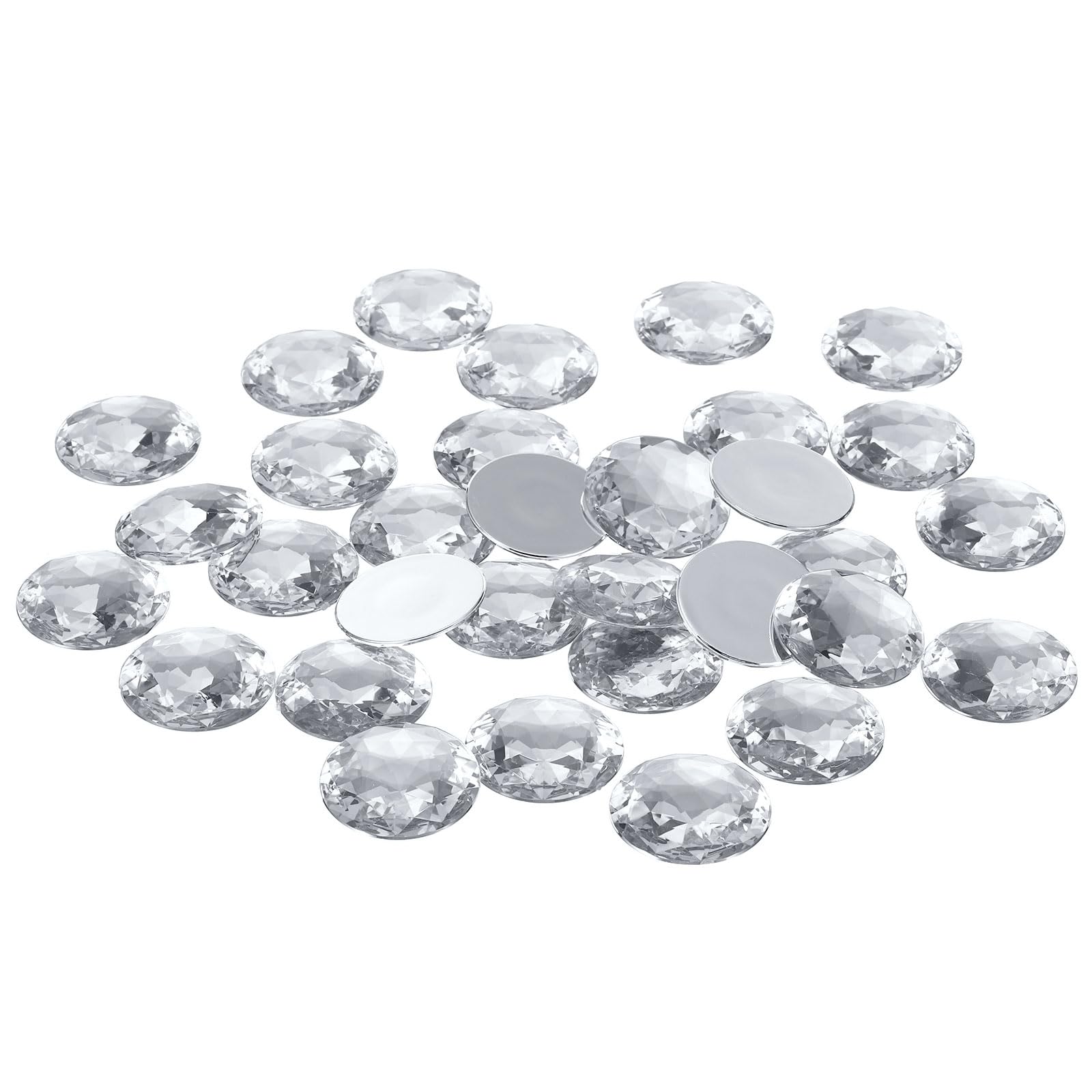 PATIKIL 30mm Flat Back Round Acrylic Rhinestones, 50 Pack Plastic Circle Gems for Jewelry Making Costume Embellishments Crafts, White