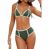 geluboao Bikini Sets for Women Two Piece Color Block Swimwear Sexy Triangle High Cut Swimsuit