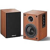 Elimavi Powered Bookshelf Speakers, 40W X 2 Record Player Speakers with 4 Inch Woofer and a 1" Silk Dome Tweeter, BT5.3/RCA/USB-C Audio Input for PC and TVs, Brown