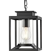 Osimir Outdoor Pendant Light for Porch, 1-Light Black Hanging Porch Light Modern Exterior Hanging Lantern with Cylinder Glass