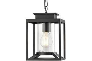 Osimir Outdoor Pendant Light for Porch, 1-Light Black Hanging Porch Light Modern Exterior Hanging Lantern with Cylinder Glass and Adjustable Chain for Gazebo, 2353/1H
