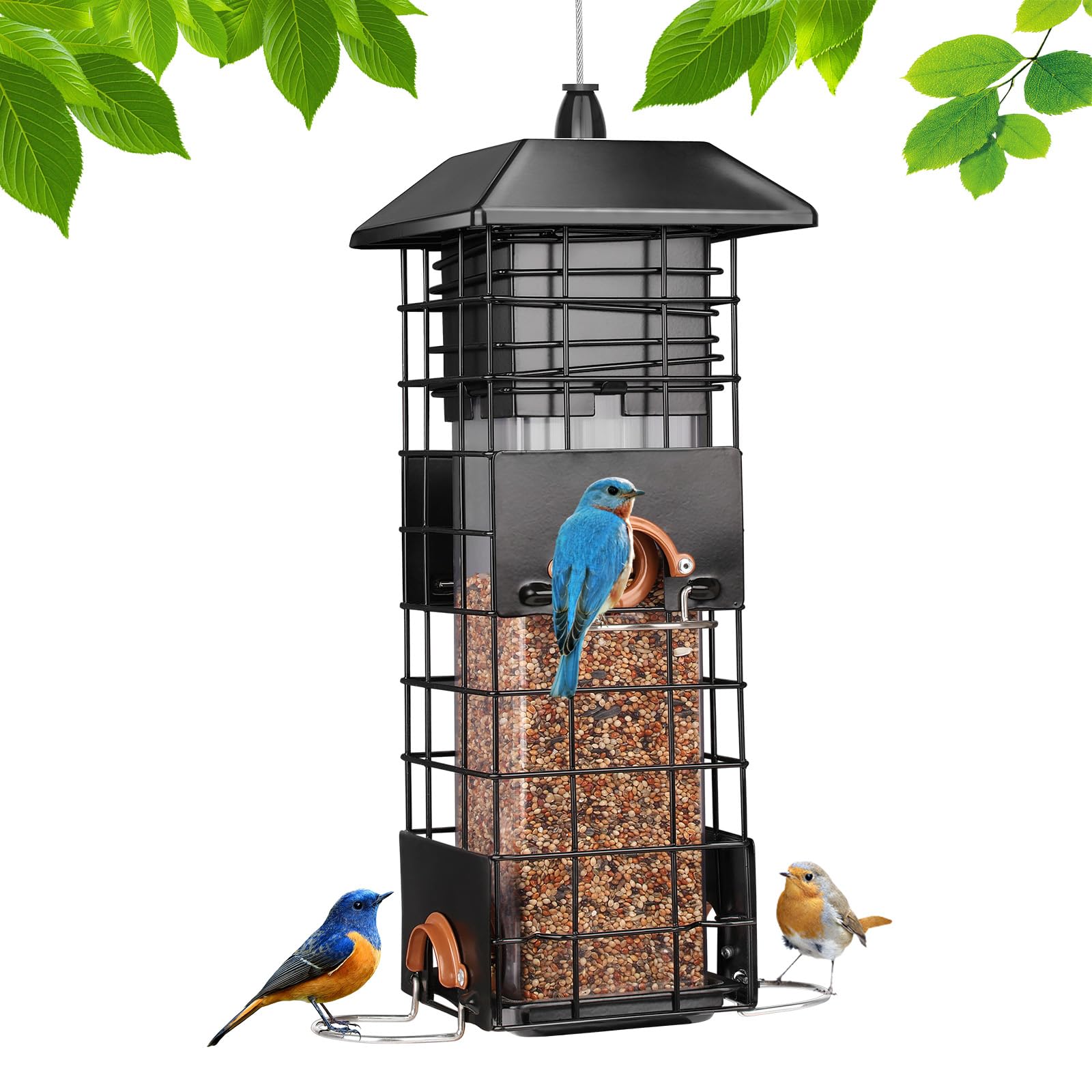 Squirrel Proof Bird Feeder, Metal Bird Feeder For Outdoors, 4 Feeding Ports, 2.5lb Large Capacity Wild Bird Feeders, Gift For Bird Lovers