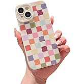 YUMUPIFE Compatible with iPhone 14 Case Cute Checkered Pattern Design for Girls Women, Soft Silicone Shockproof Protective Designed for iPhone 14 Case-Colorful