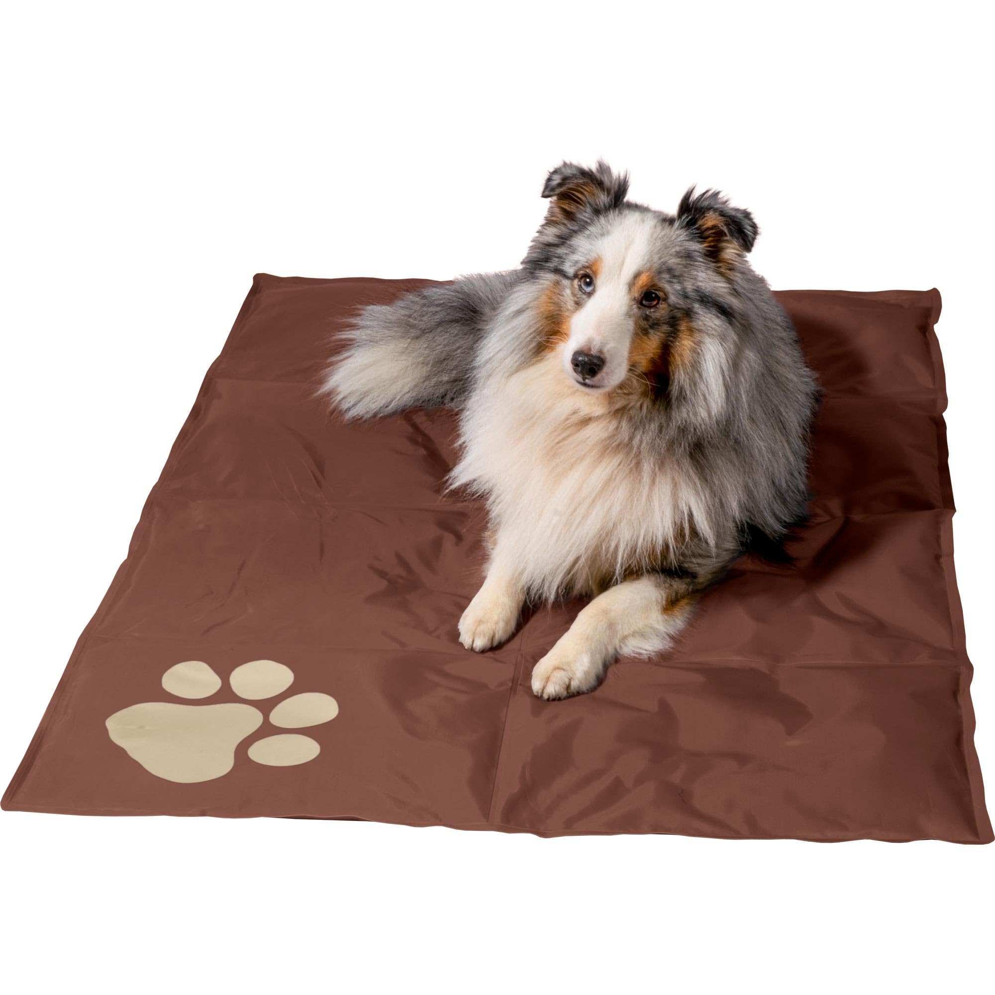 dobar 60421 Large Dog Cooling Mat Self Cooling Pet Mat with Paw Pattern, 99.5 x 70 cm, Brown