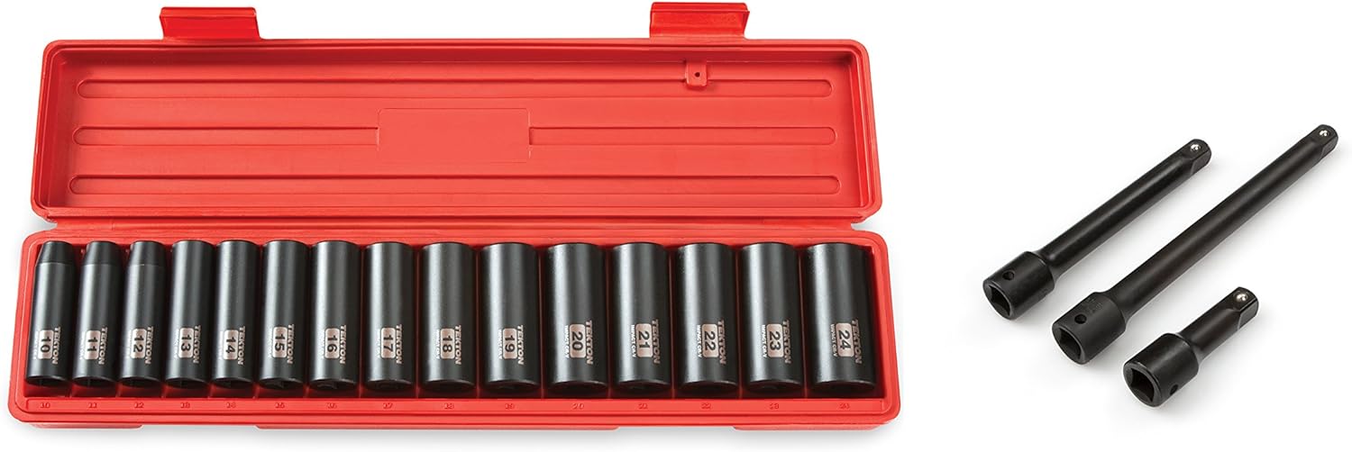 TEKTON 1/2 Inch Drive Deep 6-Point Impact Socket Set, 15-Piece (10-24 mm) | 4883: Home Improvement