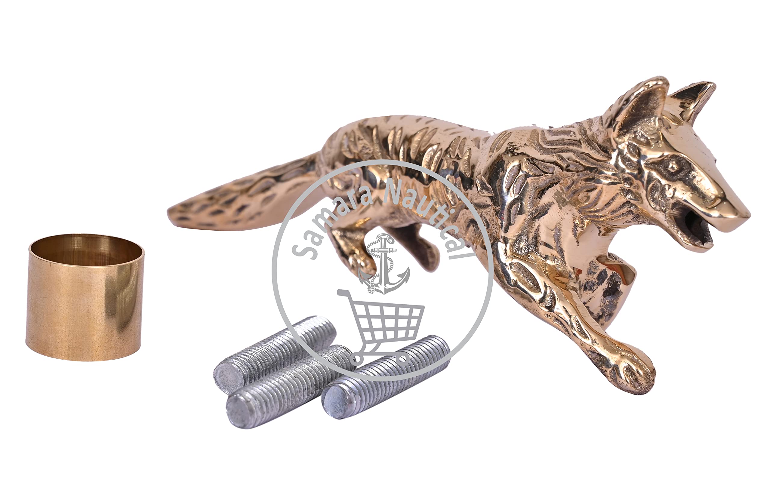 Samara Nautical Brass Fox Handle Walking Stick Cane Shaft Wood Cane Handle Vintage Solid Brass