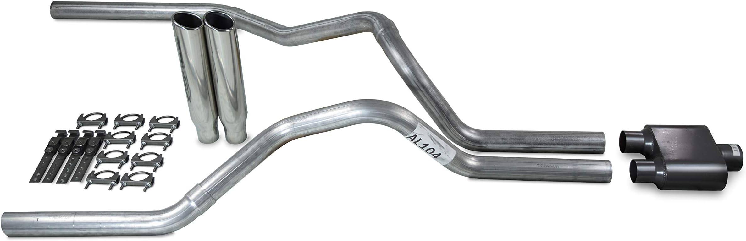 Truck Exhaust Kits - Shop Line dual exhaust system 2.5 AL pipe 1 chamber muffler 2.5" Polished Rolled Edge Clamp on Tip