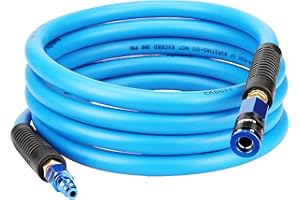 EADUTY Hybrid Lead-in Air Hose 3/8 In. x 10 ft, Lightweight, Flexible, Durable Air Compressor Hose with Aluminum Universal Quick Coupler and Industrial Plug, Blue