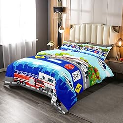 Kids Fire Trucks Car Comforter Set Queen Size