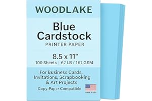 Woodlake Colored Cardstock Paper, 67lb/167gsm Blue Card stock, Colored Multi-Purpose paper, 8.5" x 11" 100 Sheets Computer Paper, Blue, Made in USA