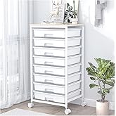 SYKIARIOL Rolling Storage Cart with Drawers,Utility Cart With 8 Drawers and Wooden Tabletop,Rolling Drawer Cart,Storage Drawer Cart for Living Room,Classroom,Bedroom,Bathroom,Dorm,Office,White
