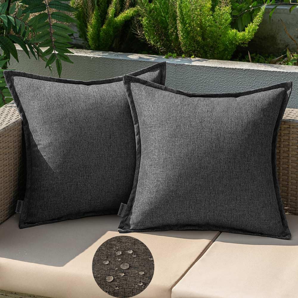 EMEMA Waterproof Cushion Cover, Outdoor Sofa Cushion, Waterproof, Decorative Cushion Covers, Made of Polyester, Set of 2 for Garden, Sofa, Living Room, Bed, 50 x 50 cm, Dark Grey