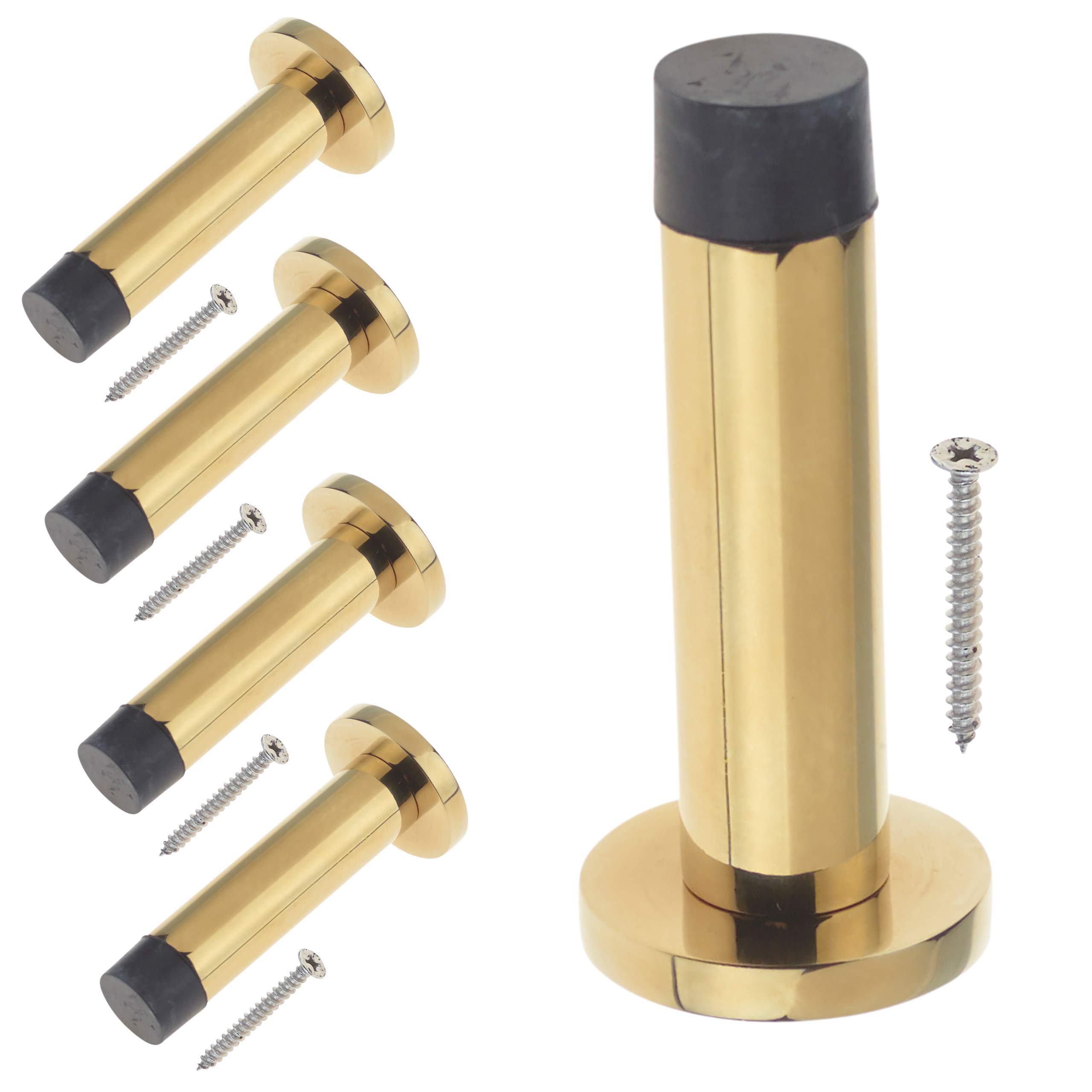 Door Stop | Projection Wall Door or Skirting Mounted | Polished Brass | Pack of 5
