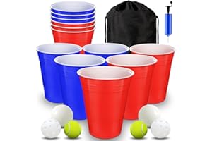 SUNYIWJIE Giant Yard Pong Game Set Durable Giant Cups with Inflatable Pong Balls Pump and Carrying Bag Giant Pong Set for Indoor and Outdoor Lawn, Beach, Camping or Backyard