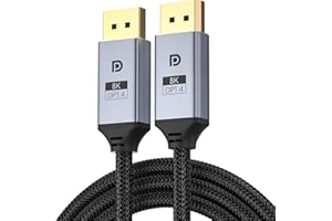 LAN-SAINTKAY 8K 4K Displayport Cable 1.4 6ft,32.4Gbps DP1.4 Cable, Braided Display Port 1.4 Cord for Computer,Gaming Monitor, 8K@60Hz, 4K@144Hz, 2K@240Hz,HBR3 Support, HDR, HDCP 2.2, FreeSync G-Sync
