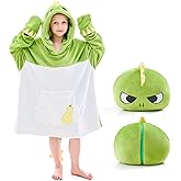 IFNOW Wearable Blanket Hoodie Kids, Oversized Fleece Blanket Sweatshirt Christmas Birthday Gifts for Boys, Girls, Teen Hoodie with Portable Foldable Blanket Pillow, Embroidery 5-15 Years, DinoPear