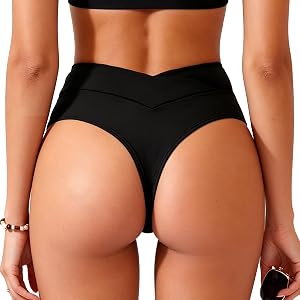 Leoparts Women's V Cut High Waisted Bikini Bottom Cheeky Thong High Cut Swimsuit Bathing Suit Bottoms