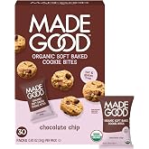 MadeGood Soft Baked Mini Chocolate Chip Cookies, 30-Pack Gluten Free | Safe for school snacks for kids, lunch boxes and on-the-go treats, chewy bite-sized cookies, Allergy conscious ingredients