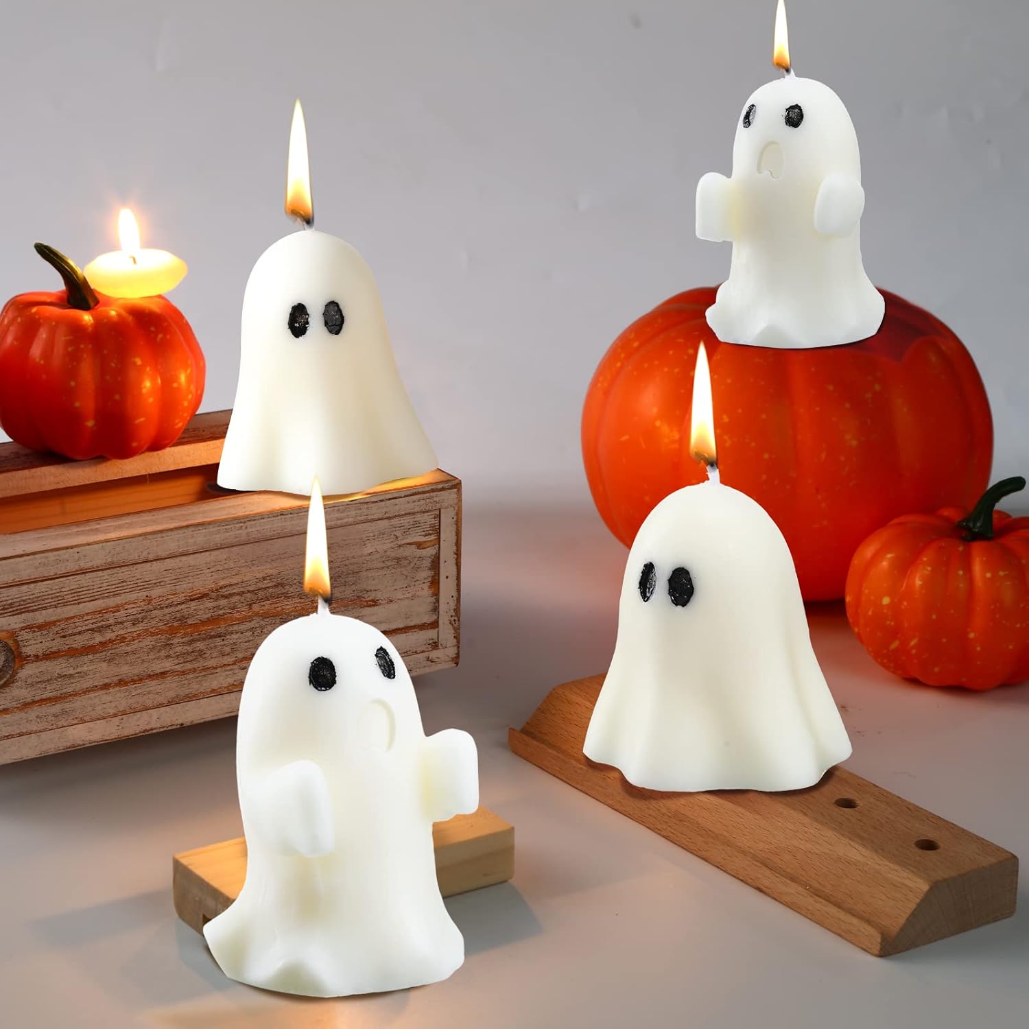 Candles & Holders - 4 Pieces Large Halloween Ghost Candles Ghost Scented Candles White Candles Spooky Candles Goth Gifts for Ghost Decor Home Decor Halloween Party Bedroom Room Table Decorations, 2 Style (Ghost)