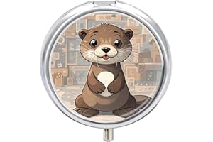 Round Cartoon Cute Otter Pill Organizer Pill Box 3 Compartment Portable Travel Medicine Case Daily Mini Compact Medicine Cont