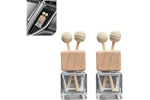 Zikefest 2PCS Car Air Freshener Diffuser Bottle, Refillable Empty Glass Perfume Essential Oil Bottles with Vent Clip, Wooden 