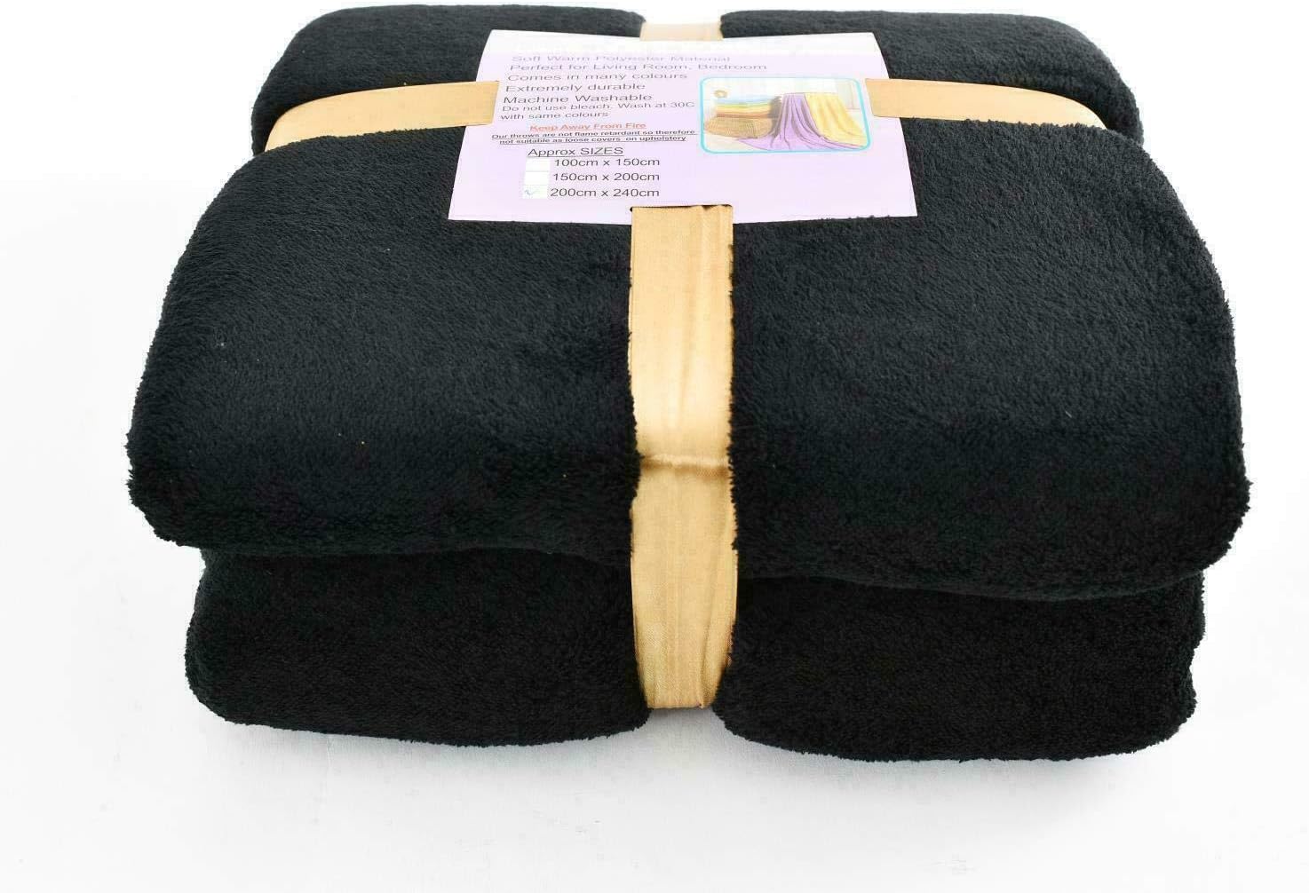 Teddy Bear Warm Fluffy Soft Fleece Throw Over Bed Sofa Black Blanket in King Size (Black, King)