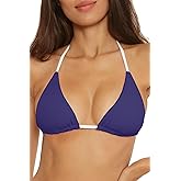 BECCA Women's Standard Reversible Triangle Bikini Top, Adjustable, Tie Back, Swimwear Separates, Modern Edge (Starry Night), Large