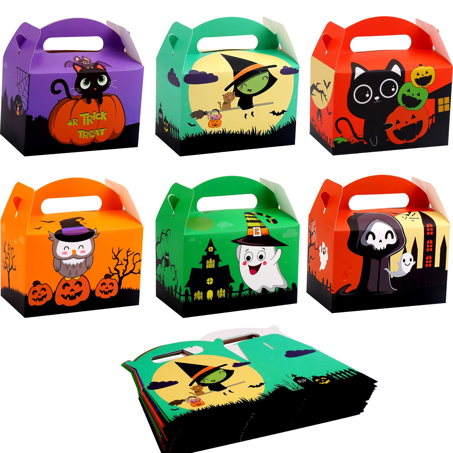DIYASY 24pcs Halloween Candy Boxes, Treat Sweet Trick or treat Goody Boxes Paper Gift Boxes for Happy Halloween Party Gift Supplies .(15.5 * 9.5 * 10cm)