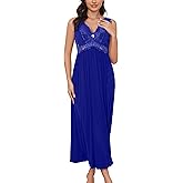 Mist Azur Womens Long Nightgowns Lace Sexy Lingerie V Neck Nightie Sleep Dress Sleeveless Sleepwear for Elegant Women