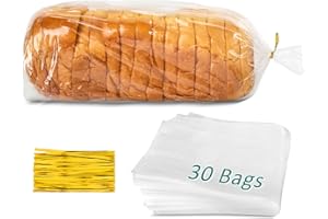 Ocmoiy Loaf Bread Bags for Homemade Bread or Bakery Storage, Large Clear Plastic Bread Bags with Ties - 8" x 4" x 18" (30)