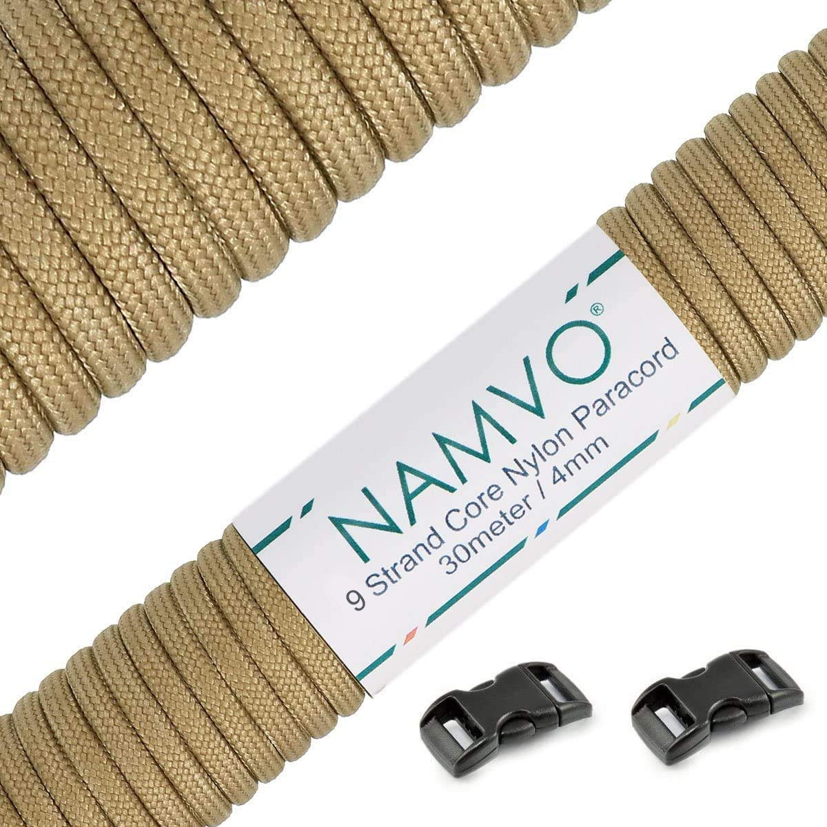 Namvo 100 Feet, 9 Inner Strands, Strong Breaking Strength, 4mm Diameter 550 Paracord Mil Spec Type III Nylon Parachute Cord Brown