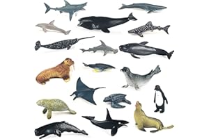 IFTNOTEA 18PCS Mini Sea Creature Ocean Animal Figures Toy - Plastic Small Tiny Marine Animal Figurines with Sharks Whales Arctic Animal - Easter Egg Cake Topper Birthday Gift for Kids Toddlers