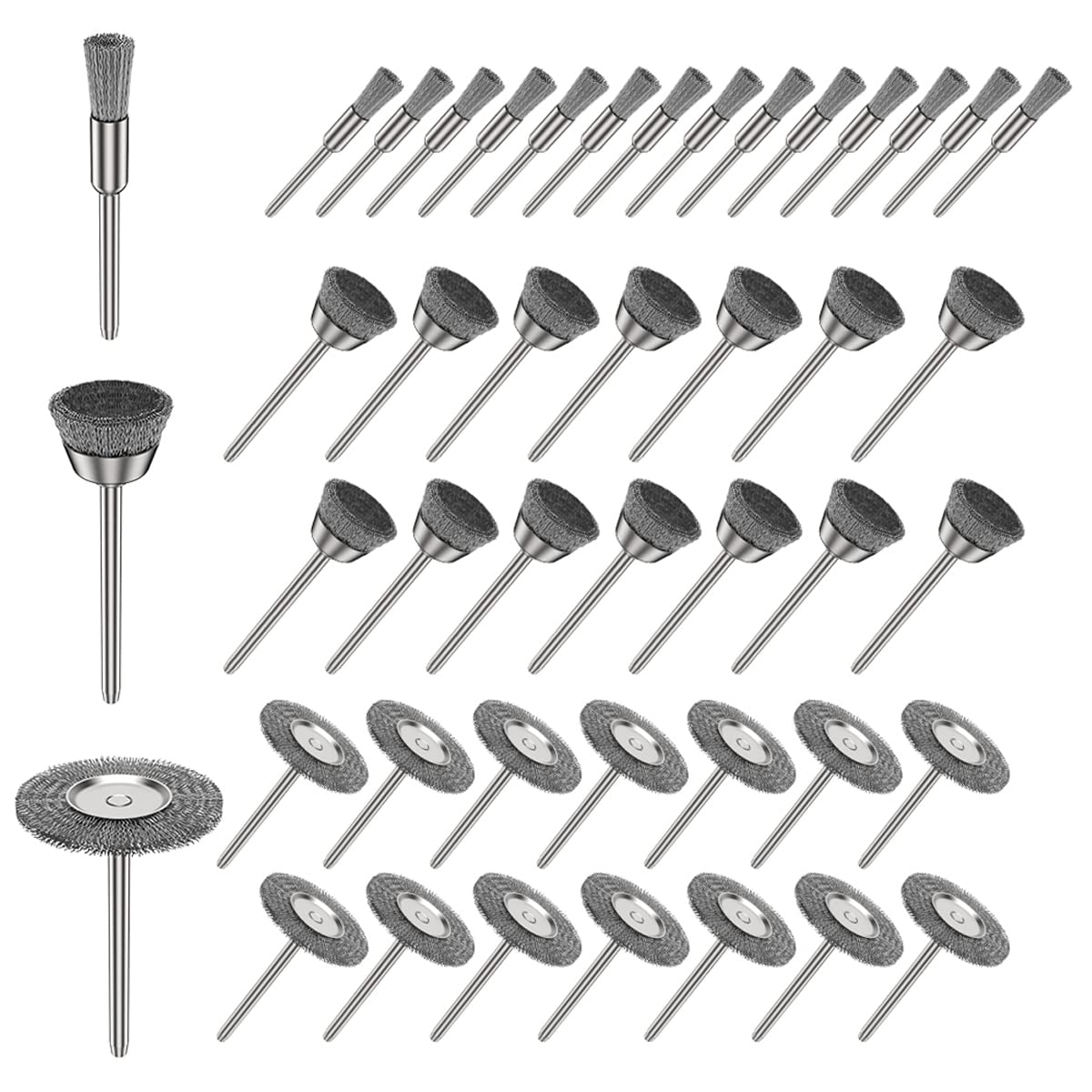 Techson 45pcs Wire Brushes Set, Mini 1/8 inch Stainless Steel Wire Polishing Wheel, Drill Rotary Tools Accessories for Grinding, Sanding, Polishing, Cleaning, Buffing