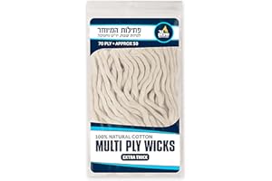 Ner Mitzvah Natural Cotton Smokeless Wicks – 50 Count (Approx.) 70 Ply Extra Thick for Oil Cup Candle – Replacement Wicks