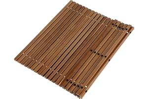 DoubleFill Solid Teak Wood String Mat 30" x 30" Teak Shower Mat Spa Floor Oiled Finish Platform Non Slip Rollable Wooden Platform for Sauna, Pool, Bathtub, Hot Tub Flooring Decor and Protector