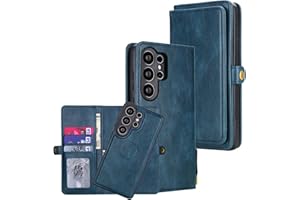 for Galaxy S26 Ultra Wallet Case with Card Slots, Detachable Magnetic Case with Wrist Strap, Flip PU Leather Cover, Navy Blue