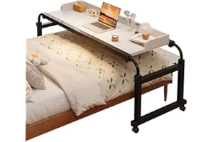 HUATOL Mobile Over The Bed Table, Tilting Laptop Tray with Height and Length Frame Adjustment, Extendable Computer Workstation for Home Office,Dining Bar Table,Rolling Bed Bar Desks.