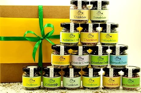 Exklusive Kräuterbox mit 15 ausgesuchten Kräutermischungen aus der Finca Marina Gewürzmanufaktur