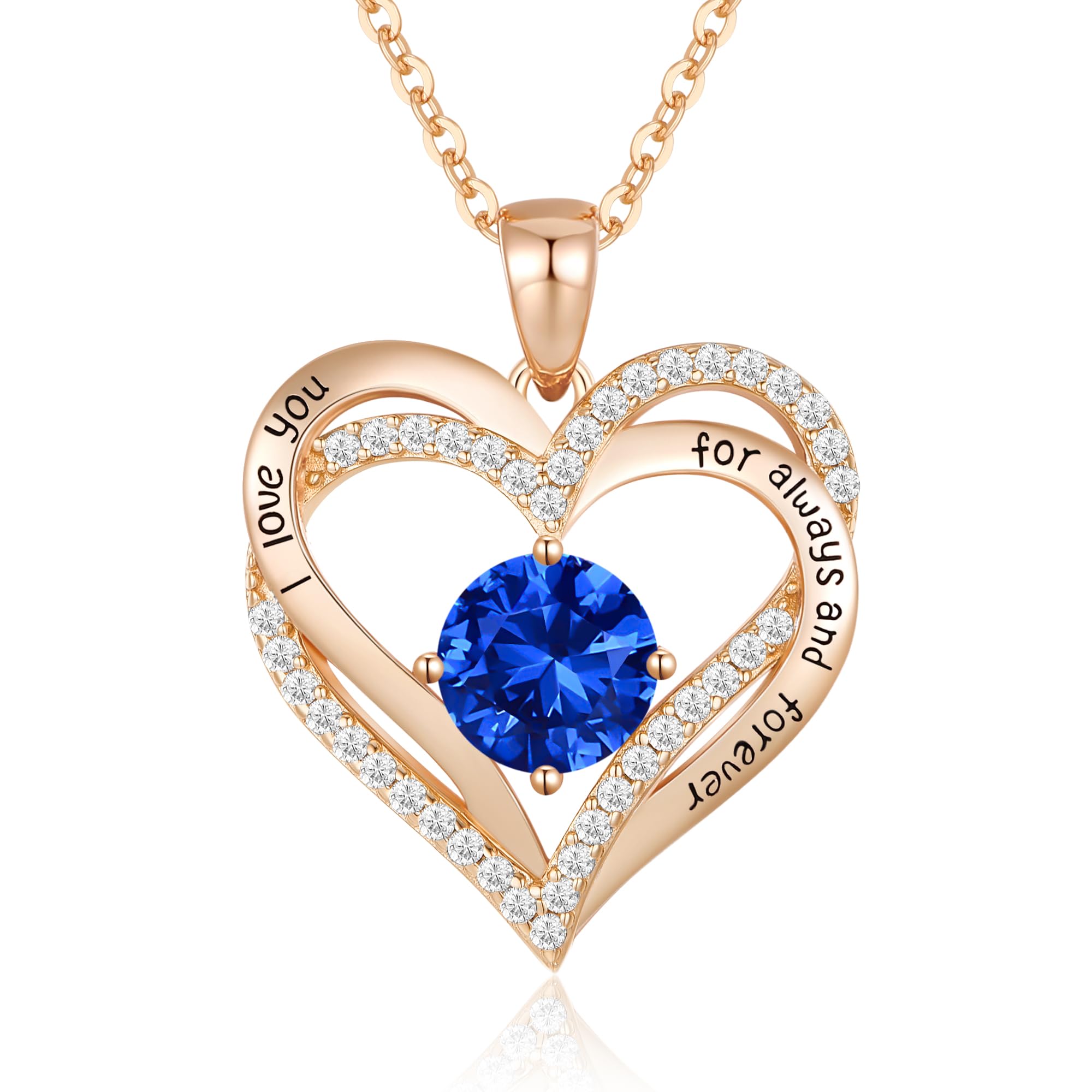 CDE Necklaces for Women Birthstone Pendant, Sterling Silver Love Heart Jewellery Gifts for Mum Her Wife Girlfriend Anniversary Birthday Mothers Day Christmas Valentine's Day