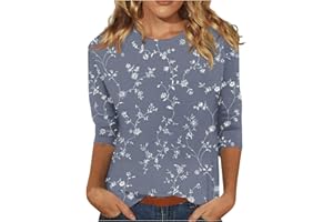 WJDNHKYD 3/4 Length Sleeve Womens Tops 2024 Floral Print Vintage Casual Loose with Round Neck Plus Size Shirts