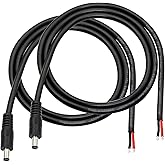 DC Power Pigtails Cable,3FT DC 5.5MM x 2.1MM Male Plug to Bare Wire Open End Power Wire Supply Repair Cable,16 AWG Barrel Connector Pigtail for CCTV Security Camera,DVR,LED Strip Light Etc-2 Pcs(M)
