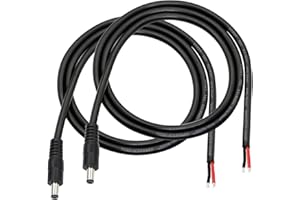 GINTOOYUN DC Power Pigtails Cable,3FT DC 5.5MM x 2.1MM Male Plug to Bare Wire Open End Power Wire Supply Repair Cable,16 AWG Barrel Connector Pigtail for CCTV Security Camera,DVR,LED Strip Light Etc-2 Pcs(M)