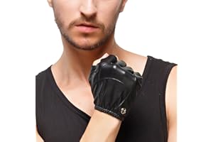 Nappaglo Men's Fingerless Leather Gloves Imported Lambskin Half Finger Driving Cycling Outdoor Shorty Thin Gloves (L (Palm Gi