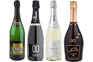 VARIOUS WINERIES Non-Alcoholic Sparkling Wine Sampler – 4 Bottles (25.4 Fl Oz Each) – Lussory Brut, Princess Bollicine Bianco, Perle Blanc, So Jennie Paris (France, Italy, Spain)