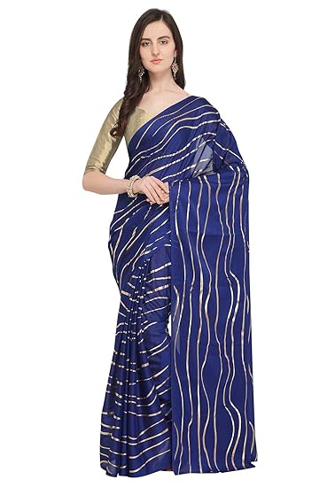 Poly Georgette Navy Blue Foil Printed Womens Saree