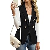 ELLEVEN Women’s Tweed Long Vest, Sleeveless Double-Breasted Blazer Trendy Tops Coat with Pockets