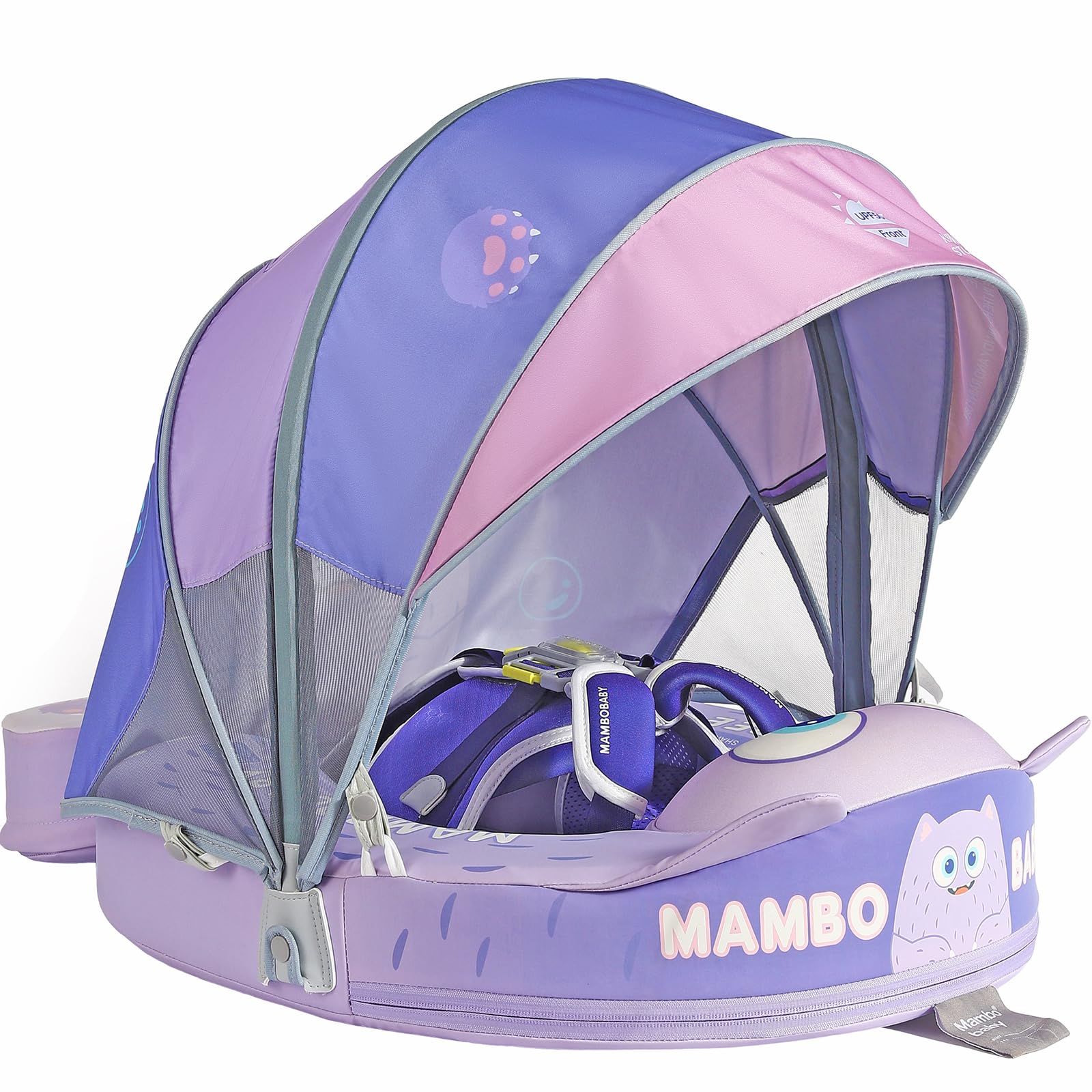 Mambobaby Float with Canopy Size Improved Non Inflatable Infant Baby Pool Float Smart Mambo Float Swim Trainer Add Tail Swim Float Mambo Float Solid Air Free Water Waist Swimming Ring