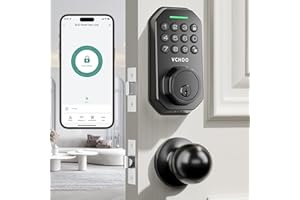 VCHOO Keyless Entry Door Lock with Handle App Control Door Locks for Front Door Anti-Peeping Password Smart Door Lock for Homes Hotel Bedroom Airbnb Rentals Doors with 2 Door Knobs
