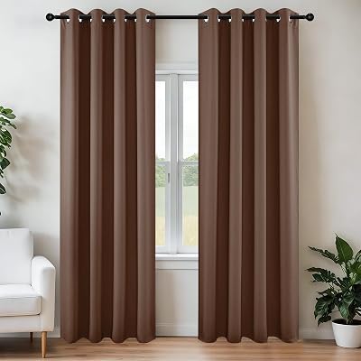 Joydeco Blackout Curtains 72 Inch Set Thermal Insulated 2 Panels Brown